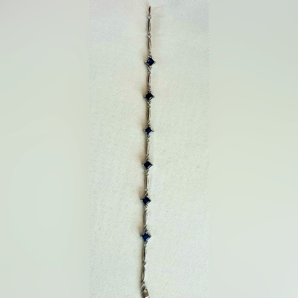 Sterling Silver 3.10 ct Created Sapphire & Diamond Accent Tennis Bracelet - Picture 2 of 6